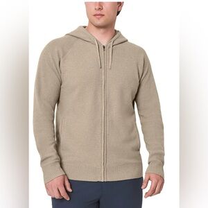 Men's Beige Zip-Up Hooded Sweater